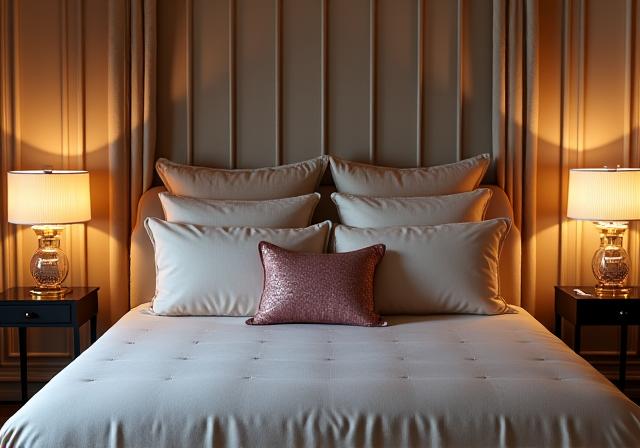 Camera da letto di lusso con set di cuscini personalizzati Foderart.